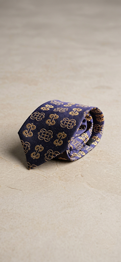 Rolled ODEHYE Navy Heritage Tie prepared for executive styling