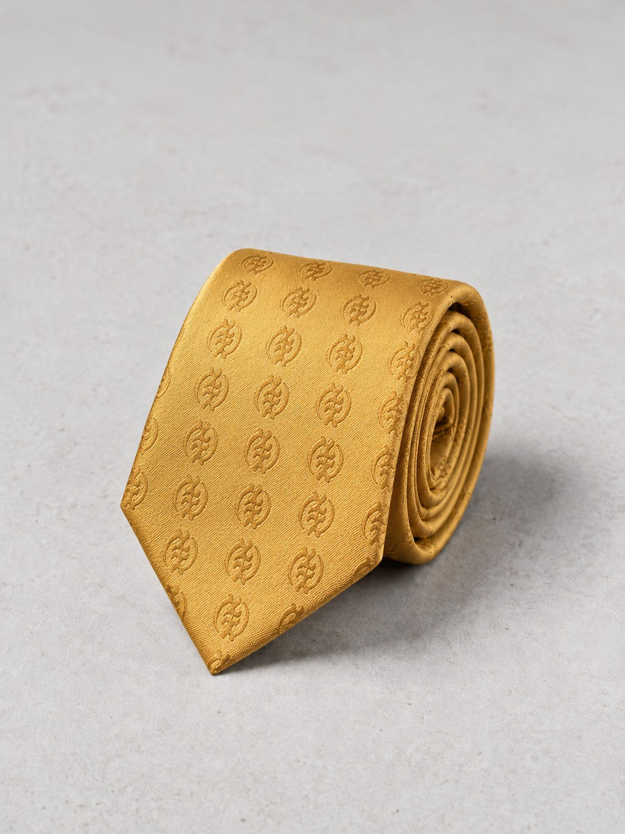 ODEHYE Golden Heritage Tie in 100% woven silk with repeated tonal Gye Nyame motif
