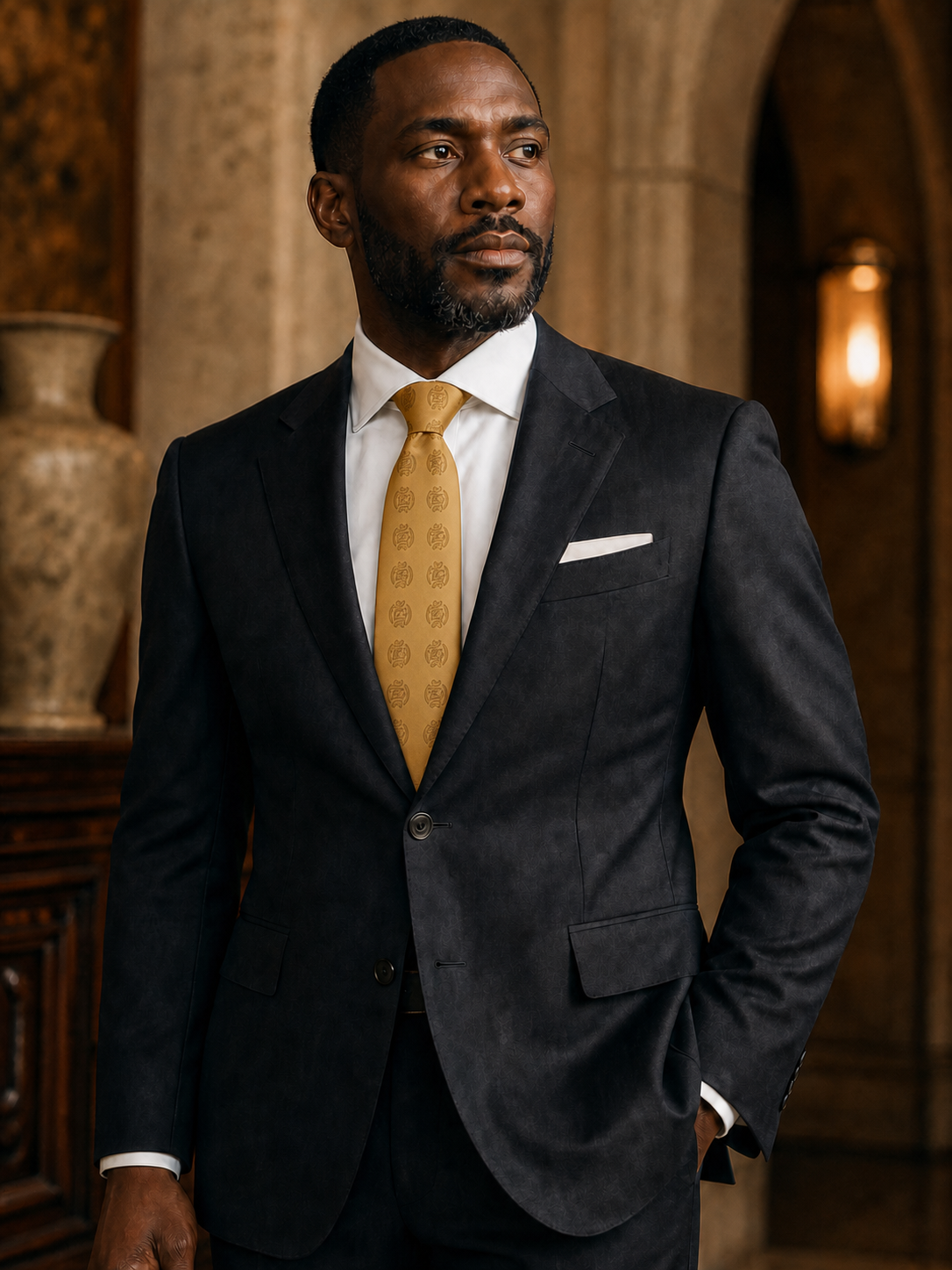 ODEHYE Golden Heritage Tie styled for formal business and ceremonial dress